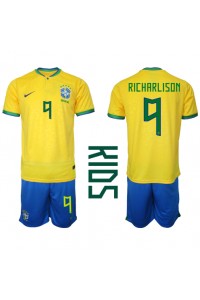 Brasilia Richarlison #9 Jalkapallovaatteet Lasten Kotipeliasu MM-kisat 2022 Lyhythihainen (+ Lyhyet housut)